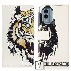 Notesz / mappa tok - TIGRIS MINTÁS - oldalra nyíló, rejtett mágneses záródás, bankkártyatartó zsebek, asztali tartó funkció, szilikon belső - NOKIA X30 kép