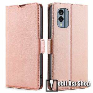 SLIM WALLET notesz / mappa tok - ROSE GOLD - oldalra nyíló, asztali tartó funkciós, bankkártyatartó, szilikon belsővel, mágneses záródás - NOKIA X30 kép