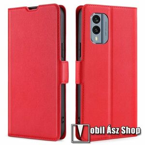 SLIM WALLET notesz / mappa tok - PIROS - oldalra nyíló, asztali tartó funkciós, bankkártyatartó, szilikon belsővel, mágneses záródás - NOKIA X30 kép