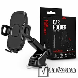 MAXLIFE UNIVERZÁLIS autós / gépkocsi tartó - FEKETE - tapadókorongos, szélvédőre vagy műszerfalra rögzíthető, 360°-ban forgatható, 105-145mm-ig állítható teleszkópos kar, 55-100mm-ig nyíló bölcső kép