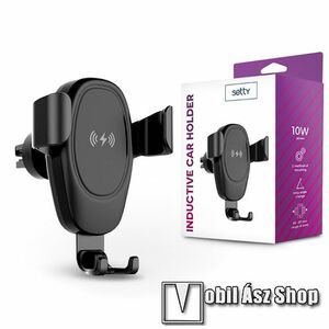 SETTY Gravity univerzális autós / gépkocsi tartó - FEKETE - szellőzőrácsra rögzíthető, QI wireless vezetéknélküli funkció, 10W (max!), fogadóegység nélkül!, 65-87mm-ig nyíló bölcső kép