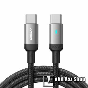 JOYROOM Feifan Series adatátvitel adatkábel és töltő kábel - Type-C / Type-C csatlakozás, 1.2m hosszú, 100W, 5A, szövettel bevont, LED fény, 480 Mbps, törésgátló, gyorstöltés támogatás - FEKETE - S-CC100A10 - GYÁRI kép
