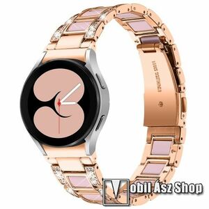 Okosóra műanyag / rozsdamentes acél szíj - ROSE GOLD / RÓZSASZÍN - pillangó csat, strasszkővel díszített - 20mm széles - SAMSUNG Galaxy Watch5 44mm (SM-R915F) / Watch5 40mm (SM-R905F) / Watch5 Pro (SM-R925F) / Watch4 Classic 46mm (SM-R890) / Watch4 Classi kép