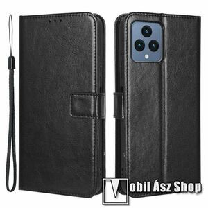 WALLET notesz tok / flip tok - FEKETE - asztali tartó funkciós, oldalra nyíló, rejtett mágneses záródás, bankkártyatartó zseb, szilikon belső - TELEKOM T PHONE 5G (Revvl 6 5G) / T Phone 5G (2023) kép