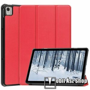 Notesz / mappa tok - PIROS - oldalra nyíló flip cover, TRIFOLD asztali tartó funkciós, mágneses záródás, erősített sarkok, műanyag belső - NOKIA T21 / HMD T21 kép