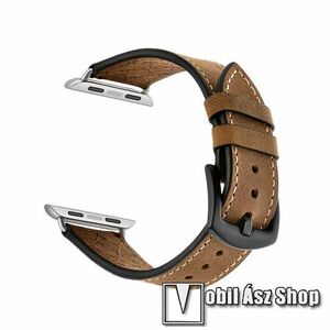 Okosóra szíj - BARNA - valódi bőr, 80mm + 120mm hosszú - Apple Watch Series 1/2/3 42mm / 4/5/6/SE 44mm / 7/8 45mm / 10 46mm / Ultra / Ultra 2 49mm kép