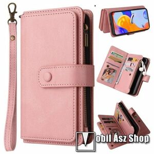 WALLET KT Multi 2 notesz / mappa tok - RÓZSASZÍN - PU bőr, oldalra nyíló flip cover, asztali tartó, szilikon belső, mágneses záródás, több fakkos, cipzár, csuklópánt - Xiaomi Redmi Note 11 Pro 4G (Global) / 11 Pro 5G (Global) / 11E Pro / 12 Pro 4G kép