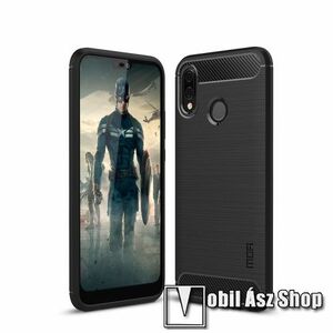 MOFI szilikon védő tok / hátlap - FEKETE - légpárnás sarok, szálcsiszolt, karbonminta - HUAWEI P20 lite (2018) / HUAWEI Nova 3e - GYÁRI kép