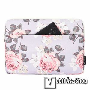 CANVASARTISAN H40-11 tablet / Laptop UNIVERZÁLIS tok / táska - VIRÁG MINTÁS - SZÜRKE - Szövet, cipzár, PU bőr, cseppálló, bársonyos belső, ütődésálló - 11"-os készülékekig használható, belső méret 310 x 215 x 22mm kép