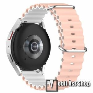 Okosóra szíj - szilikon, csőszerkezetes struktúra, rugalmas, csatos - RÓZSASZÍN / FEHÉR - 131+91mm hosszú, 20mm széles - SAMSUNG Galaxy Watch 42mm / Amazfit GTS / Galaxy Watch3 41mm / HUAWEI Watch GT 2 42mm / Galaxy Watch Active / Active 2 kép
