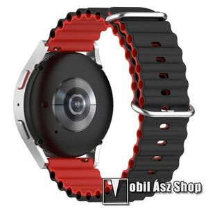 Okosóra szíj - szilikon, csőszerkezetes struktúra, rugalmas, csatos - FEKETE / PIROS - 131+91mm hosszú, 20mm széles - SAMSUNG Galaxy Watch 42mm / Amazfit GTS / Galaxy Watch3 41mm / HUAWEI Watch GT 2 42mm / Galaxy Watch Active / Active 2 kép