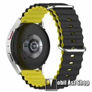 Okosóra szíj - szilikon, csőszerkezetes struktúra, rugalmas, csatos - FEKETE / SÁRGA - 131+91mm hosszú, 20mm széles - SAMSUNG Galaxy Watch 42mm / Amazfit GTS / Galaxy Watch3 41mm / HUAWEI Watch GT 2 42mm / Galaxy Watch Active / Active 2 kép