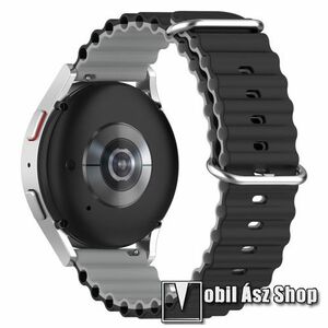Okosóra szíj - szilikon, csőszerkezetes struktúra, rugalmas, csatos - FEKETE / SZÜRKE - 131+91mm hosszú, 20mm széles - SAMSUNG Galaxy Watch 42mm / Amazfit GTS / Galaxy Watch3 41mm / HUAWEI Watch GT 2 42mm / Galaxy Watch Active / Active 2 kép