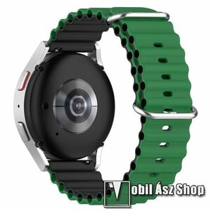 Okosóra szíj - szilikon, csőszerkezetes struktúra, rugalmas, csatos - KÉK / FEHÉR - 131+91mm hosszú, 20mm széles - SAMSUNG Galaxy Watch 42mm / Amazfit GTS / Galaxy Watch3 41mm / HUAWEI Watch GT 2 42mm / Galaxy Watch Active / Active 2 kép