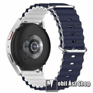 Okosóra szíj - szilikon, csőszerkezetes struktúra, rugalmas, csatos - KÉK / FEHÉR - 131+91mm hosszú, 20mm széles - SAMSUNG Galaxy Watch 42mm / Amazfit GTS / Galaxy Watch3 41mm / HUAWEI Watch GT 2 42mm / Galaxy Watch Active / Active 2 kép