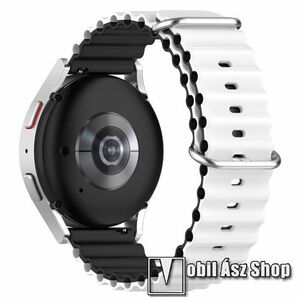 Okosóra szíj - szilikon, csőszerkezetes struktúra, rugalmas, csatos - FEHÉR / FEKETE - 131+91mm hosszú, 22mm széles - Realme Watch 3 / Xiaomi Watch S1 Pro / Huami Amazfit Zepp Z / Haylou RT2 LS10 / HUAWEI Watch GT / GT 2 46mm / GT 3 Pro 46mm kép