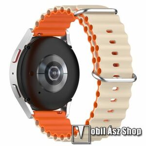 Okosóra szíj - szilikon, csőszerkezetes struktúra, rugalmas, csatos - TÖRTFEHÉR / NARANCS - 131+91mm hosszú, 22mm széles - Realme Watch 3 / Xiaomi Watch S1 Pro / Huami Amazfit Zepp Z / Haylou RT2 LS10 / HUAWEI Watch GT / GT 2 46mm / GT 3 Pro 46mm kép
