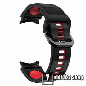 Okosóra szíj - FEKETE / PIROS - légáteresztő, szilikon, csatos - 130+90mm hosszú, 20mm széles - SAMSUNG Galaxy Watch4 Classic 46mm / 42mm / Watch4 44mm / 40mm / Watch5 44mm / 40mm / Watch5 Pro kép