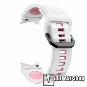 Okosóra szíj - FEHÉR / RÓZSASZÍN - légáteresztő, szilikon, csatos - 130+90mm hosszú, 20mm széles - SAMSUNG Galaxy Watch4 Classic 46mm / 42mm / Watch4 44mm / 40mm / Watch5 44mm / 40mm / Watch5 Pro kép