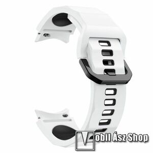 Okosóra szíj - FEHÉR / FEKETE - légáteresztő, szilikon, csatos - 130+90mm hosszú, 20mm széles - SAMSUNG Galaxy Watch4 Classic 46mm / 42mm / Watch4 44mm / 40mm / Watch5 44mm / 40mm / Watch5 Pro kép