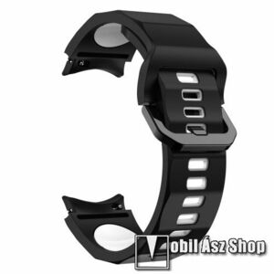 Okosóra szíj - FEKETE / FEHÉR - légáteresztő, szilikon, csatos - 130+90mm hosszú, 20mm széles - SAMSUNG Galaxy Watch4 Classic 46mm / 42mm / Watch4 44mm / 40mm / Watch5 44mm / 40mm / Watch5 Pro kép