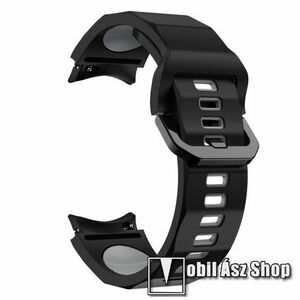 Okosóra szíj - FEKETE / SZÜRKE - légáteresztő, szilikon, csatos - 130+90mm hosszú, 20mm széles - SAMSUNG Galaxy Watch4 Classic 46mm / 42mm / Watch4 44mm / 40mm / Watch5 44mm / 40mm / Watch5 Pro kép