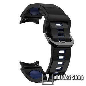 Okosóra szíj - FEKETE / KÉK - légáteresztő, szilikon, csatos - 130+90mm hosszú, 20mm széles - SAMSUNG Galaxy Watch4 Classic 46mm / 42mm / Watch4 44mm / 40mm / Watch5 44mm / 40mm / Watch5 Pro kép
