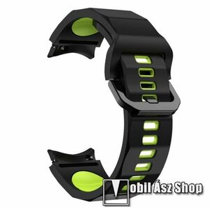 Okosóra szíj - FEKETE / ZÖLD - légáteresztő, szilikon, csatos - 130+90mm hosszú, 20mm széles - SAMSUNG Galaxy Watch4 Classic 46mm / 42mm / Watch4 44mm / 40mm / Watch5 44mm / 40mm / Watch5 Pro kép
