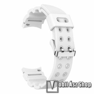 Okosóra szíj - FEHÉR - légáteresztő, szilikon, csatos - 130+90mm hosszú, 20mm széles - SAMSUNG Galaxy Watch4 Classic 46mm / 42mm / Watch4 44mm / 40mm / Watch5 44mm / 40mm / Watch5 Pro kép