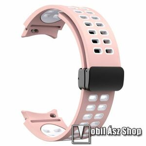 Okosóra D-gyűrűs szíj - RÓZSASZÍN / FEHÉR - légáteresztő, szilikon, speciális csatos - 130+90mm hosszú, 20mm széles - SAMSUNG Galaxy Watch4 Classic 46mm / 42mm / Watch4 44mm / 40mm / Watch5 44mm / 40mm / Watch5 Pro kép