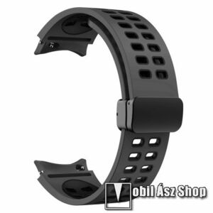 Okosóra D-gyűrűs szíj - FEKETE - légáteresztő, szilikon, speciális csatos - 130+90mm hosszú, 20mm széles - SAMSUNG Galaxy Watch4 Classic 46mm / 42mm / Watch4 44mm / 40mm / Watch5 44mm / 40mm / Watch5 Pro kép