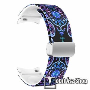 Okosóra D-gyűrűs szíj - PAISLEY MINTÁS - szilikon, speciális csatos - 130+90mm hosszú, 20mm széles - SAMSUNG Galaxy Watch4 Classic 46mm / 42mm / Watch4 44mm / 40mm / Watch5 44mm / 40mm / Watch5 Pro kép