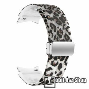 Okosóra D-gyűrűs szíj - LEOPÁRD MINTÁS - szilikon, speciális csatos - 130+90mm hosszú, 20mm széles - SAMSUNG Galaxy Watch4 Classic 46mm / 42mm / Watch4 44mm / 40mm / Watch5 44mm / 40mm / Watch5 Pro kép