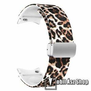 Okosóra D-gyűrűs szíj - LEOPÁRD MINTÁS - szilikon, speciális csatos - 130+90mm hosszú, 20mm széles - SAMSUNG Galaxy Watch4 Classic 46mm / 42mm / Watch4 44mm / 40mm / Watch5 44mm / 40mm / Watch5 Pro kép