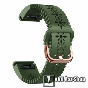 Okosóra szíj - szilikon, 3D virág mintás - SÖTÉTZÖLD - 97 + 126mm hosszú, 20mm széles QUICKFIT - Garmin Fenix 7S / 6S / 6S Pro / 5S / 5S Plus / 5S Plus Sapphire kép