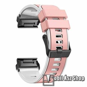 Okosóra szíj - légáteresztő, sportoláshoz, szilikon - PINK / FEHÉR - 130 + 97mm hosszú, 22mm széles QUICKFIT - Garmin Fenix 7 / 5 / 5 Plus / 5 Plus Sapphire / 6 / 6 Pro / 6 Sapphire / Instinct / Forerunner 935 / 745 / 945 / Quatix 3 kép