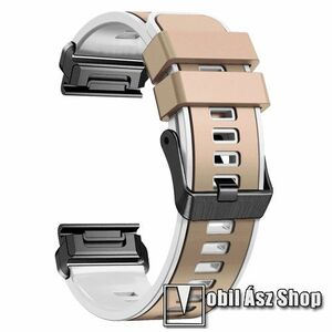 Okosóra szíj - légáteresztő, sportoláshoz, szilikon - KHAKI / FEHÉR - 130 + 97mm hosszú, 22mm széles QUICKFIT - Garmin Fenix 7 / 5 / 5 Plus / 5 Plus Sapphire / 6 / 6 Pro / 6 Sapphire / Instinct / Forerunner 935 / 745 / 945 / Quatix 3 kép