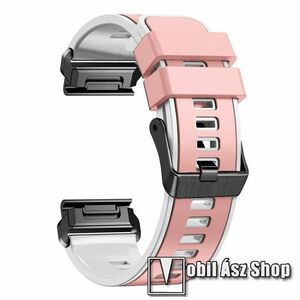 Okosóra szíj - légáteresztő, sportoláshoz, szilikon - PINK / FEHÉR - 97mm + 136mm hosszú, 26mm széles QUICKFIT - Garmin Fenix 5X / 5X Plus / 5X Plus Sapphire / 6X / 6X Sapphire / 6X Pro / 7X / Tactix Delta / Tactix 7 Pro kép