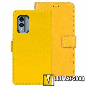 IDEWEI WALLET notesz tok / flip tok - CITROMSÁRGA - asztali tartó funkciós, oldalra nyíló, rejtett mágneses záródás, bankkártyatartó zseb, szilikon belső - NOKIA X30 kép