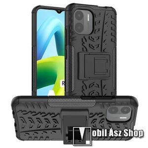 OTT! VROOM műanyag védő tok / hátlap - FEKETE - AUTÓGUMI MINTÁS - szilikon betétes, asztali tartó funkciós, ERŐS VÉDELEM! - Xiaomi Redmi A1 / Redmi A2 kép