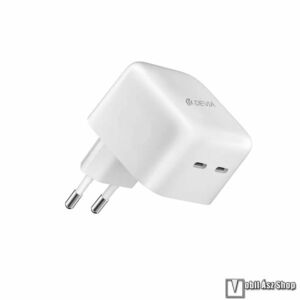 DEVIA EXTREME SPEED SERIES hálózati töltő - FEHÉR - 2 x USB Type C aljzattal, 5V/3A, 35W, GAN, PD3.0 gyorstöltés támogatás, kábel nélkül! - RLC-340 - GYÁRI kép