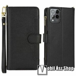 WALLET PRO notesz tok / flip tok - FEKETE - varrás mintás, asztali tartó funkciós, oldalra nyíló, rejtett mágneses záródás, dupla bankkártyatartó zseb, szilikon belső, cipzár, váll és csuklópánt - TELEKOM T PHONE PRO 5G / T Phone Pro 5G (2023) kép