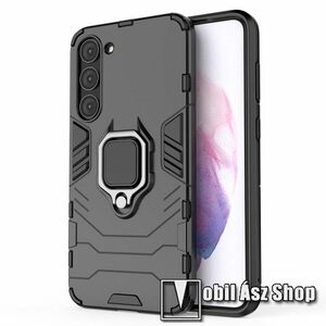 TRANSFORM PRO műanyag védő tok / hátlap - FEKETE - szilikon betétes, kitámasztható, fém ujjgyűrűvel, tapadófelület mágneses autós tartóhoz - ERŐS VÉDELEM! - SAMSUNG Galaxy S23 Plus kép