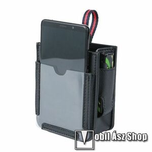 UNIVERZÁLIS gépkocsi / autós tartó - szellőzőrácsra helyezhető, többfunkciós, ceruzatartó, PU bőr, többfakkos, 100mm x 120mm x 55mm - FEKETE kép