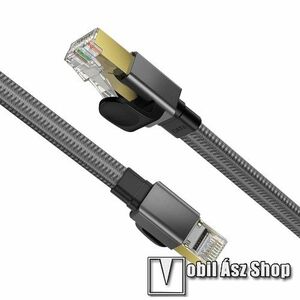 UTP CAT8 PATCH LAN KÁBEL - 2m hosszú, szövettel bevont lapos kábel, 40Gbps 2000Mhz, aranyozott RJ45 csatlakozók - SZÜRKE kép