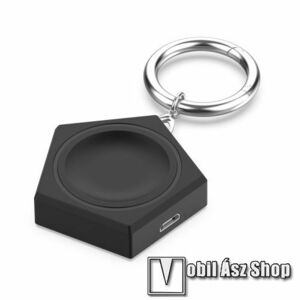 Okosóra mini USB töltő / adapter - FEKETE - mágneses, Type-C vagy microUSB kábellel használható (NEM TARTOZÉK), kulcstartóra tehető - HUAWEI Watch 4 / 4 Pro / 3 / 3 Pro / GT 2 Pro / GT 2 Pro ECG / GT 2 Porsche / GT 3 Pro 43mm / GT 3 Pro 46mm kép