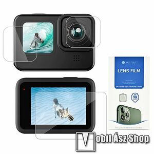 BESTSUIT rugalmas edzett üveg kameralencse / képernyővédő fólia - 1 szett / 3db, 0.15mm vékony, 9H, kijelzők és lencsevédő is! - GoPro Hero 11 / 10 / 9-hez - GYÁRI kép