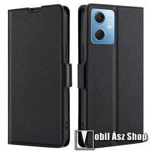 SLIM WALLET notesz / mappa tok - FEKETE - oldalra nyíló, asztali tartó funkciós, bankkártyatartó, szilikon belsővel, mágneses záródás - Xiaomi Poco X5 / Redmi Note 12 5G kép