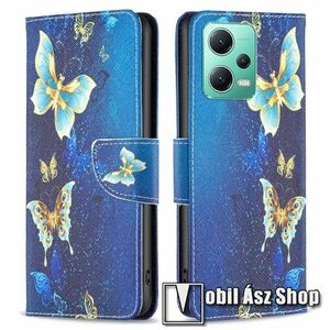 Notesz / mappa tok - PILLANGÓ MINTÁS - oldalra nyíló, rejtett mágneses záródás, bankkártyatartó zsebek, asztali tartó funkció, szilikon belső - Xiaomi Poco X5 / Redmi Note 12 5G kép