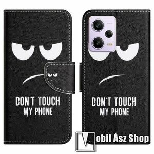 Notesz / mappa tok - Do Not Touch My Phone MINTÁS - oldalra nyíló, rejtett mágneses záródás, bankkártyatartó zsebek, asztali tartó funkció, szilikon belső - Xiaomi Poco X5 / Redmi Note 12 5G kép